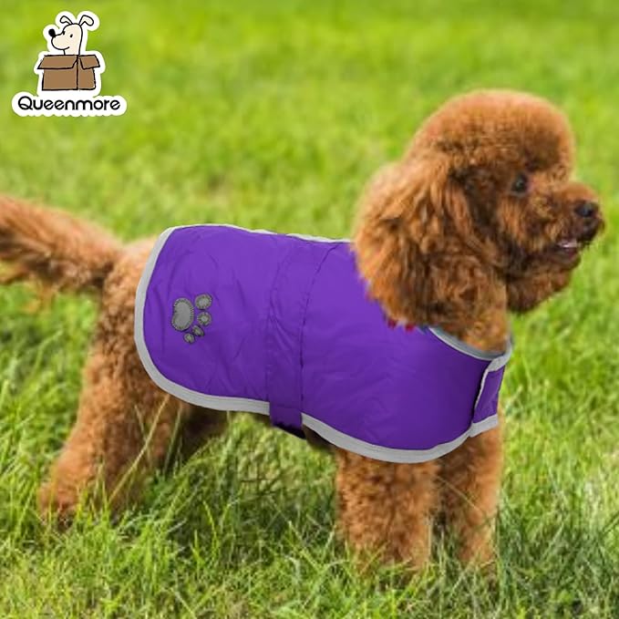 Queenmore Dog Winter Coat, Cold Weather Fleece Jacket for Dogs, Waterproof Reflective Reversible, for Small, Medium and Large Dogs (Purple, XS)