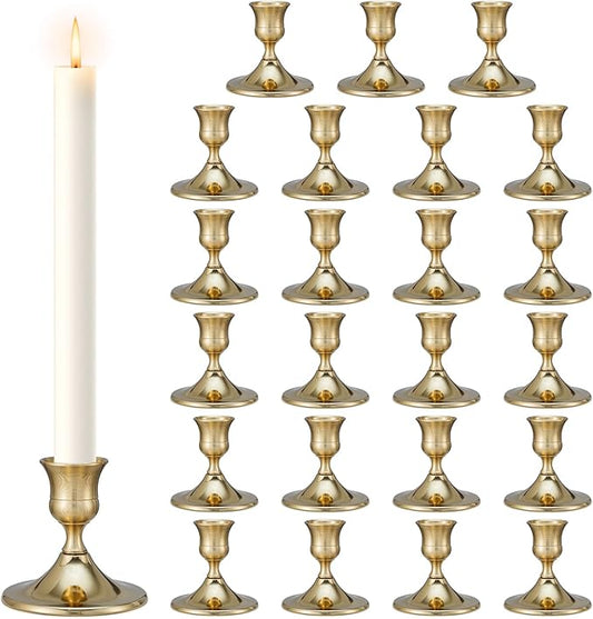 Taper Candle Stick Holder, 24PCS Brass Gold Candle Holders for Candlesticks, Vintage Metal Candlestick Holders for Dinner Room Table Centerpiece or Mantel Wedding Party Decor (24, Gold)