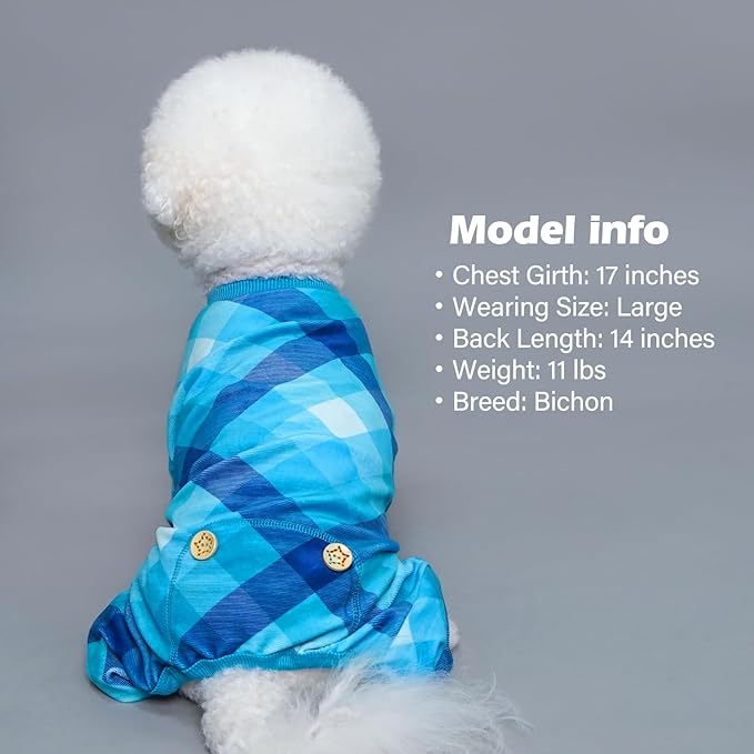 KYEESE Dog Pajamas Comfy Pet Clothes Velvet Doggie Jammies Plaid Dog Pajamas for Small Dogs Boy Girl Stretchy Onesie Lightweight Pjs Soft Coat,Blue, Medium