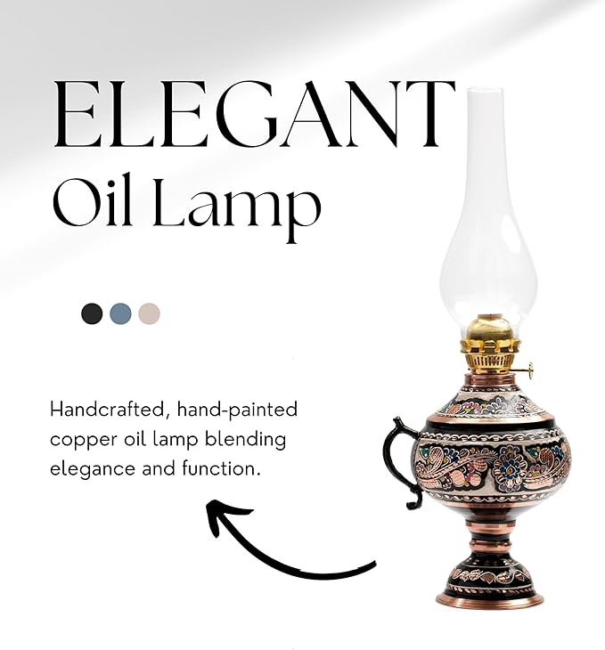 Handmade Copper Oil Lamp for Indoor Use 17.32” Vintage Hurricane Lanterns Decorative Indoor Emergency Lanterns for Power Outages Lights and Decorative Table Lamp Christmas Gift Farmhouse Kitchen Decor