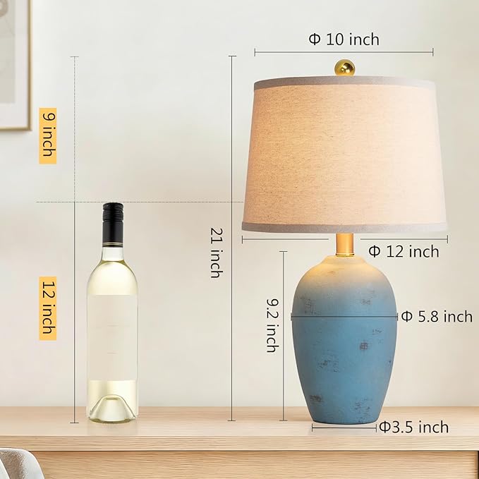 21'' Set of 2 Farmhouse Ceramic Lamps for Bedroom, Traditional Nightstand Bedside Desk Table Lamp for Living Room Office Dorm, 2 Bulbs Included