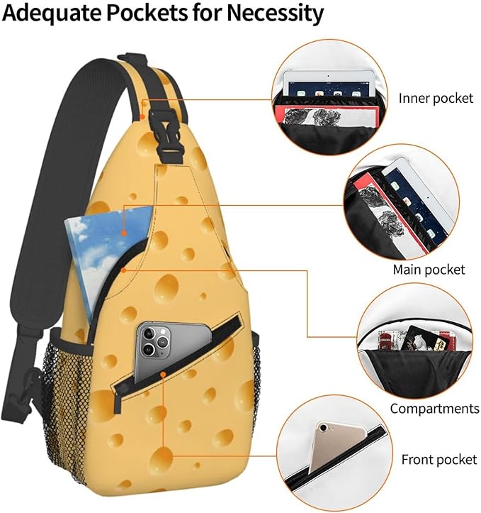 QFXUYNG Funny Cheese Adult Sling Bag Unisex Chest Bags Crossbody Backpack Casual Daypacks Shoulder Bag for Women Men Cycling Hiking Travel