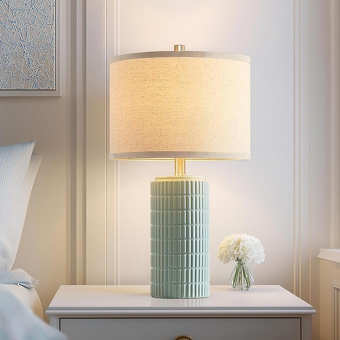 23" Set of 2 Ceramic Table Lamps for Living Room Bedroom, Modern Nightstand Desk Lamp for Entryway, Office, Study Room, 2 LED Bulbs Included
