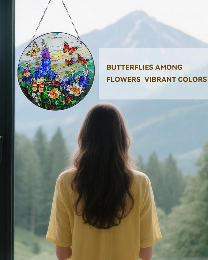 Butterfly Sun Catchers Indoor Window-Colorful Stained Acrylic Hanging for Window Doors Home Decoration,Christmas,Thanksgiving Day,Mother's Day Birthday Gift for Women,Men,and Mom(6in)