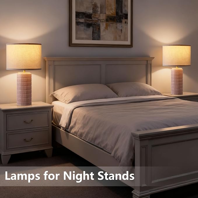Modern Ceramic Table Lamp Set of 2, Bedside Lamp for Bedroom Decor, Nightstand Lamp with 3 Color Temperatures, Desk Light for Living Room Dorm Office, White