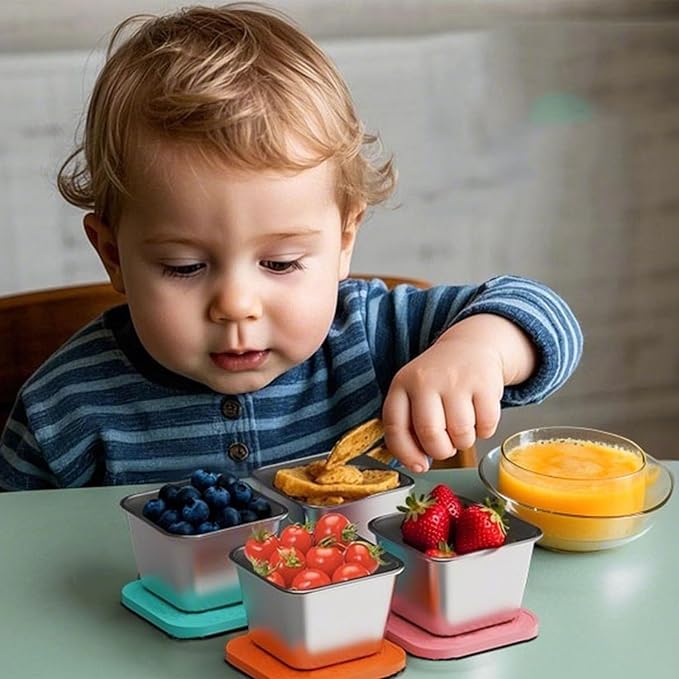 sagact 304 Premium Stainless Steel Snack Containers with Silicone Lids, Snackle Box Containers, Easy-Open Leak-Proof Kids for Taking Out for a Picnic, Lunch Box and Travel. (All-6, 6 OZ)