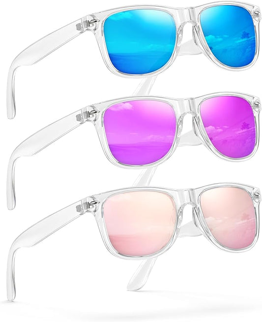 Sunglasses Womens Men Polarized UV400 Protection Trendy Classic Retro Square Mirrored Womens Sunglasses 3 Pack