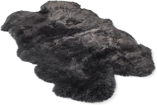 Real Sheepskin Rug 4x6 ft | Sheepskin Rugs for Living Room and Sofa | Bedside Rugs for Bedrooms | Large Fluffy Rug is Breathable & Heat-regulating in Color Dark Grey
