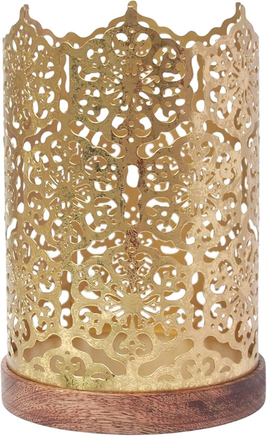 Hosley Metal Diamond Cut Design Candle Holder 7.5 Inch High, Gold Perfect for Home Decor, Lighting, Wedding, Parties, Gifting