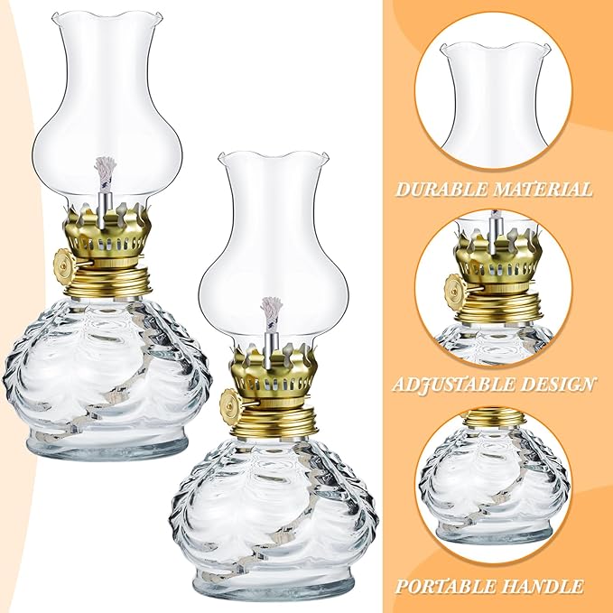 Yexiya 6 Set Vintage Glass Kerosene Lamp Rustic Oil Lamp Lantern Chamber Oil Clear Kerosene Hurricane with 6.6 ft Extra Wick for Indoor Use Lighting Decor Emergency (Pineapple Style)