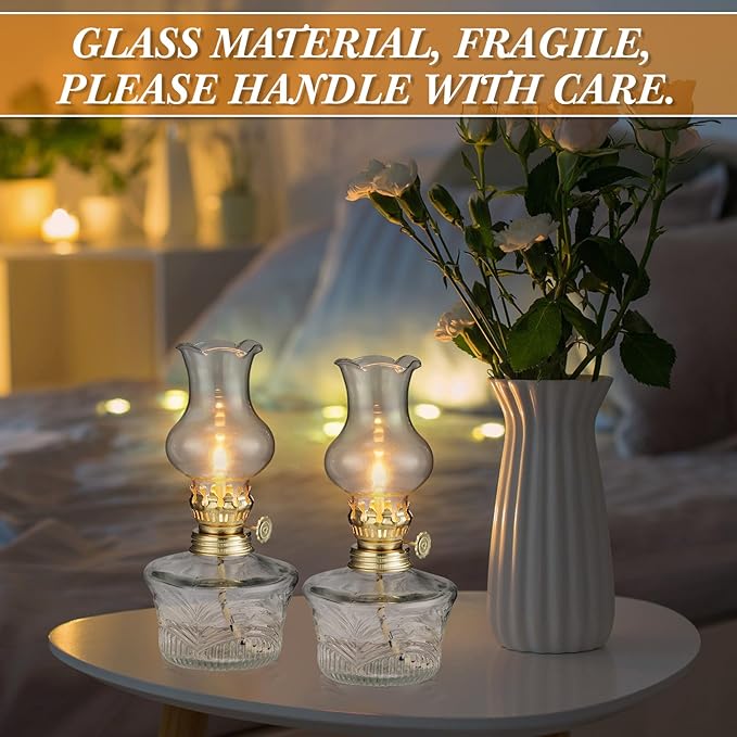Yexiya 6 Set Vintage Glass Kerosene Lamp Rustic Oil Lamp Lantern Chamber Oil Clear Kerosene Hurricane with 6.6 ft Extra Wick for Indoor Use Lighting Decor Emergency (Ripple Style)