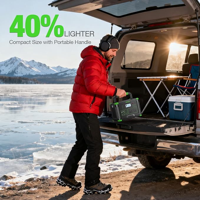 Portable Power Station 1000W (Peak 2000W), 999Wh Solar Generator, 110V Pure Sine Wave AC Outlet with PD 60W USB-C Fast Charging, Outdoor Camping RV Van Home Backup Off-Grid Living