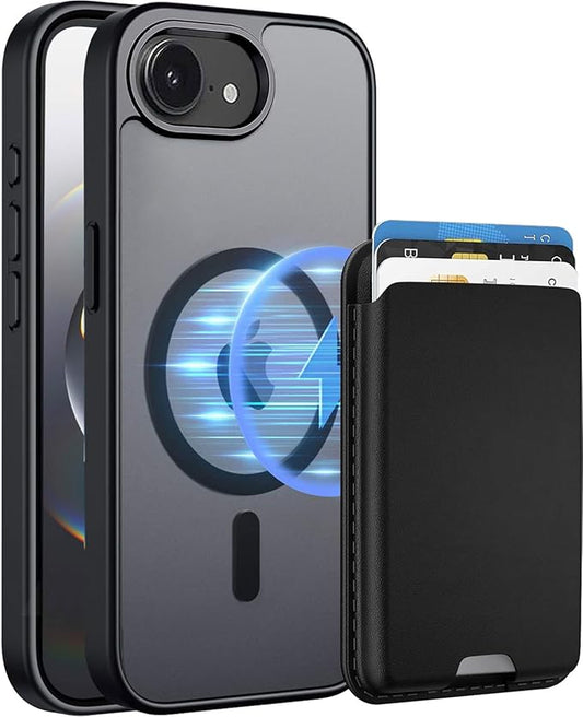 Magnetic for iPhone 16e Case (Compatible with MagSafe) with Detachable Wallet & Card Holder for 3 Cards [RFID Blocking] Military Grade Protective Slim Phone Cover, Black