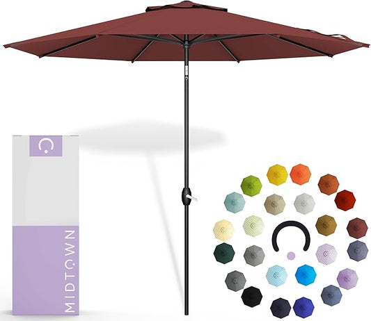 Midtown Umbrellas 10-Year-No-Fade - 6 Ft - UV Proof Burgundy Polyester Fabric - Umbrella Outdoor Patio, Auto-Tilt Aluminum Frame Large Patio Umbrella for Garden, Pool & Deck - Black Pole
