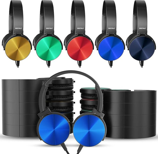 Bulk Headphones for Classroom School Student,24 Pack Durable Wired Kids On-Ear Earphones,3.5mm Plug for Computer,Kindle Fire,Chromebook,Laptop,Mobile Phone(HTC004,Colorful)