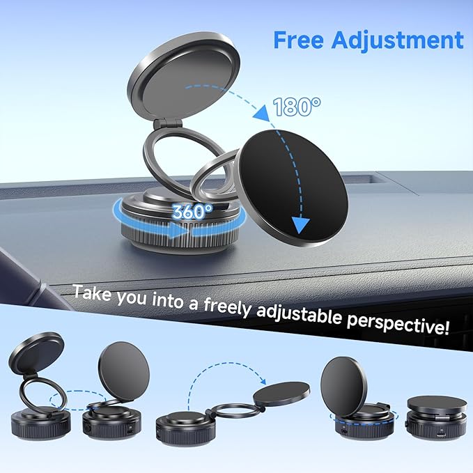 QUICTIGRY Vacuum Magnetic Car Phone Holder - 360° Rotation & 540° Adjustment, Universal Fit for All Vehicles & Smartphones, Anti-Slip Shockproof Design with Auto-Reinforcement Smart Suction