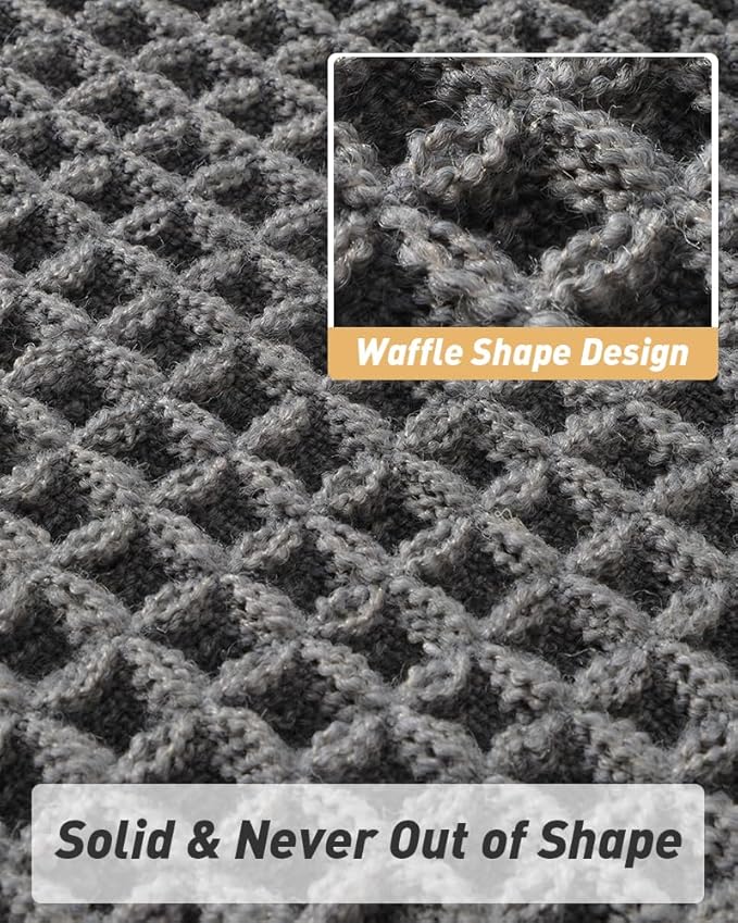 AMOAMI Upgraded Waffle Bath Mat, Super Absorbent Non Slip Bath Mats for Bathroom Floor, Machine Washable Bathroom Rugs with Tassels, Rubber Backed Bathroom Mats, Ultra Soft, 20" x 32", Dark Grey