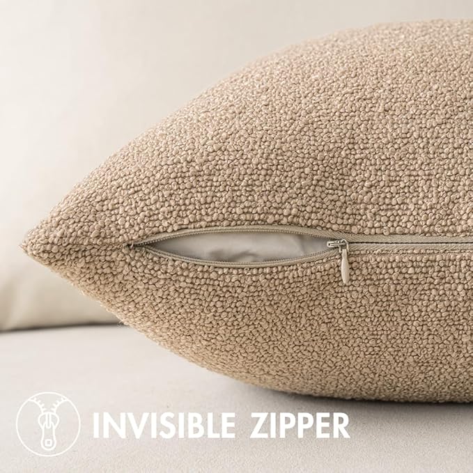 MIULEE 20x20 Inch Decorative Pillow Covers for Couch Bed Set of 2 Textured Boucle Neutral Winter Throw Pillows Khaki Accent Solid Cushion Pillowcases Sofa Livingroom Home Decor