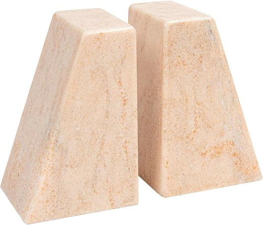 Luxury Marble Bookends for Shelves, 11LB Heavy Duty Marble Book Ends for Heavy Books, Stone Bookends Decorative, Polished, Orange Triangular, Set of 2