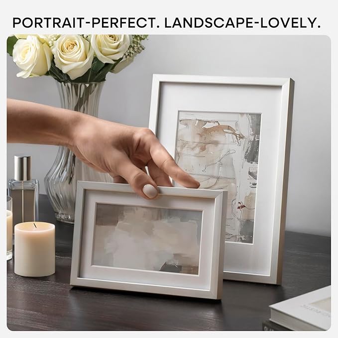 Homeforia 10x10 Picture Frame Silver, High End Metal 10 by 10 Square Frames with Mat 8 x 8 inch Photo, 10by10 Poster Frame Matted to 8x8 Art, Wall or Tabletop Frame, Tempered Glass, Wall Kit, Set of 2