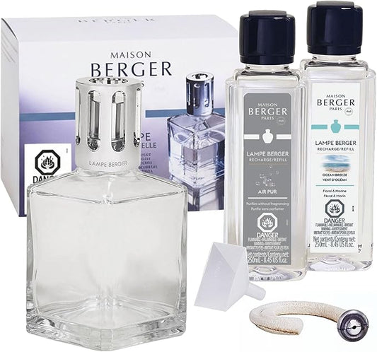 MAISON BERGER Set – Lampe Berger Starter Square Fragrance Diffuser with 2 Refills (Ocean Breeze & So Neutral) – Elegant French Air Purifier – Made in France – 2 × 250 mL (8.45 Fl Oz)