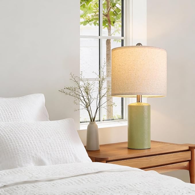 20.5" Small Table Lamps for Living Room Lamp Single Ceramic Lamps for Bedroom Bedside Lamps Modern Boho Lamps for Night Stands Farmhouse Nightstand Lamp Side End Table Lamp, Light Green