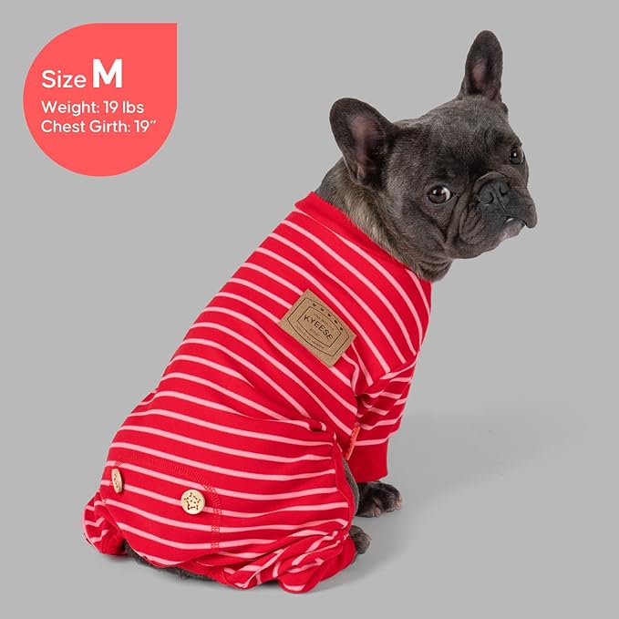 KYEESE Dog Pajamas, Striped Velvet Fleece Pet Jumpsuit, 4 Legs PJS Soft Doggie Jammies, Stretchable Dog Pajamas Pet Costumes, Comfortable Sleepwear for Small Dogs,Red Striped, X-Large