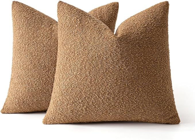 MIULEE 16x16 Inch Decorative Pillow Covers for Couch Bed Set of 2 Textured Boucle Neutral Winter Throw Pillows Brown Accent Solid Cushion Vintage Pillowcases Sofa Livingroom Home Decor