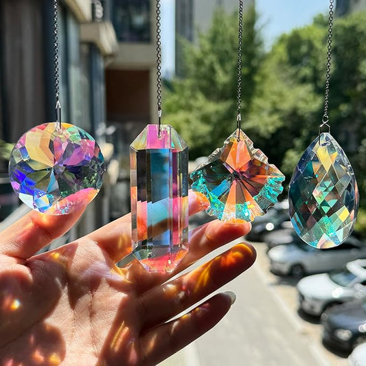 4PCS Crystal Sun Catcher Prisms,Rainbow Maker for Windows, Room, Garden Fantasy Aesthetic Home Decor,Hanging Suncatchers with Glass Prism