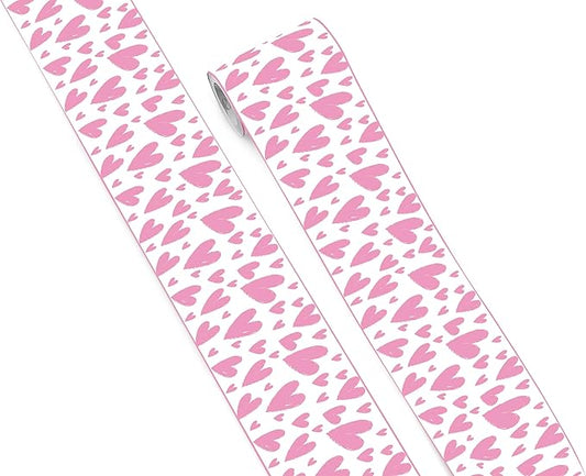 FLFK Pink Heart Wallpaper Border - Peel and Stick Wall Paper, Self Adhesive Removable PVC Borders Sticker, Modern Waterproof Trim for Home Decor, 4" x 240"
