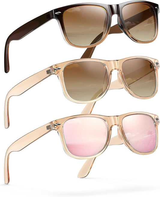 Sunglasses Womens Men Polarized UV400 Protection Trendy Classic Retro Square Mirrored Womens Sunglasses 3 Pack