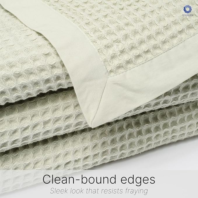 GOTS Certified Organic Cotton Waffle Weave Blanket, King Bed Size,108"X90" Cozy Throw Blanket for Couch, Modern Home Decor, Throw Blankets,Comfy Waffle Blanket Soft Bed Blankets -Sea Foam