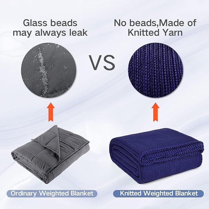 Guohaoi Knitted Weighted Blanket for Adults (Blue 60"x80" 17lbs) No Beads Cooling Throw Blanket for Hot Sleepers, Home Decor Breathable Chunky Knit Heavy Blanket Use on Queen/King Size Bed