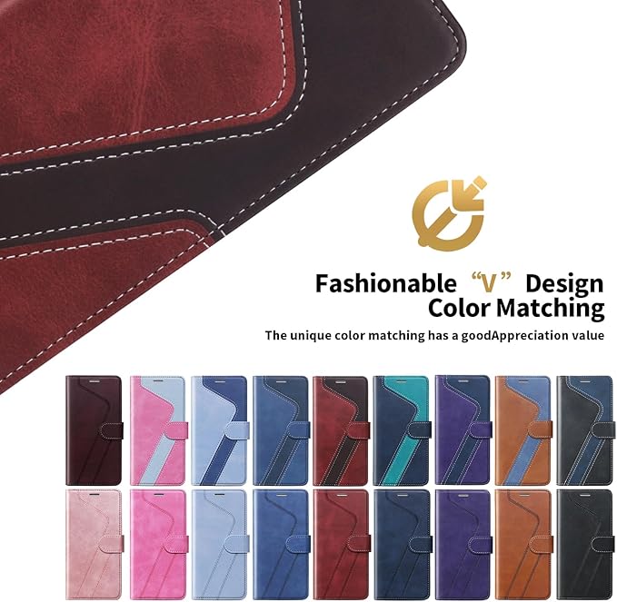 CIVICASE iPhone 12/iPhone 12 Pro Wallet Case, Leather Flip Case [RFID Blocking] Credit Card Holder Folio Magnetic Stand TPU Shockproof Cover Red, Red Brown
