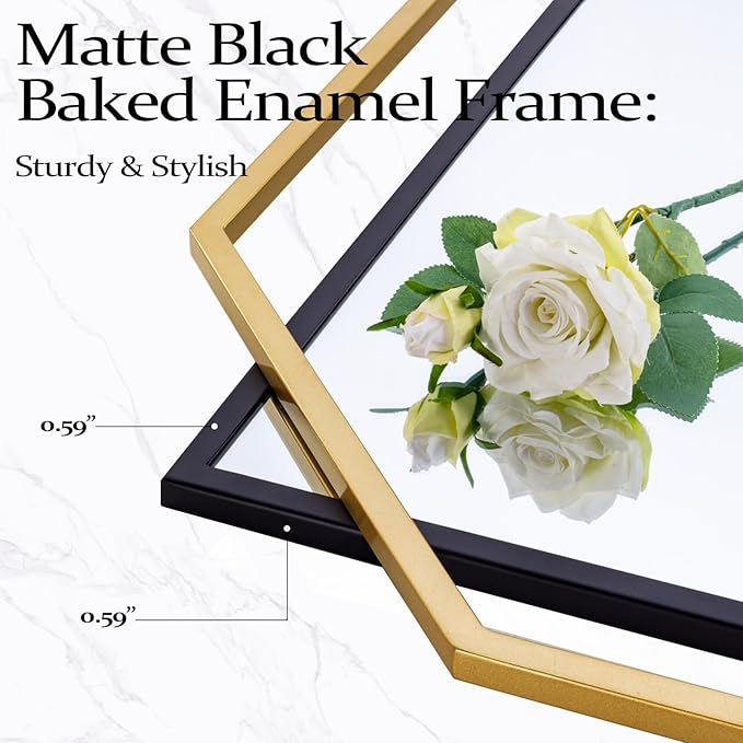 Large Black and Gold Bathroom Mirror, 46.5" x 23" Mirror Wall Decor, Modern Metal Octagonal, Living Room, Bedroom, Dining Room, Entryway