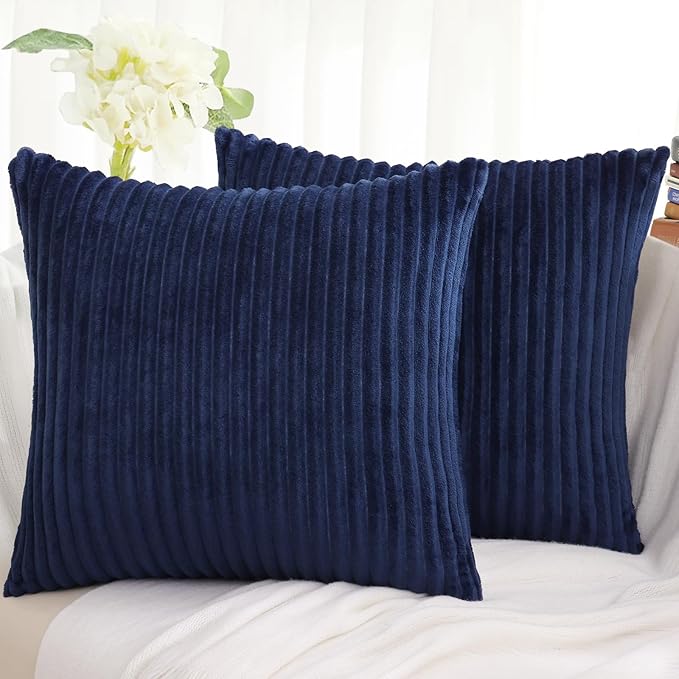 Simmore Decorative Spring Euro Sham Throw Pillow Covers 26x26 Set of 2, Soft Natural Plush Flannel Double-Sided Fluffy Couch Pillow Covers for Sofa Living Room, Navy Blue