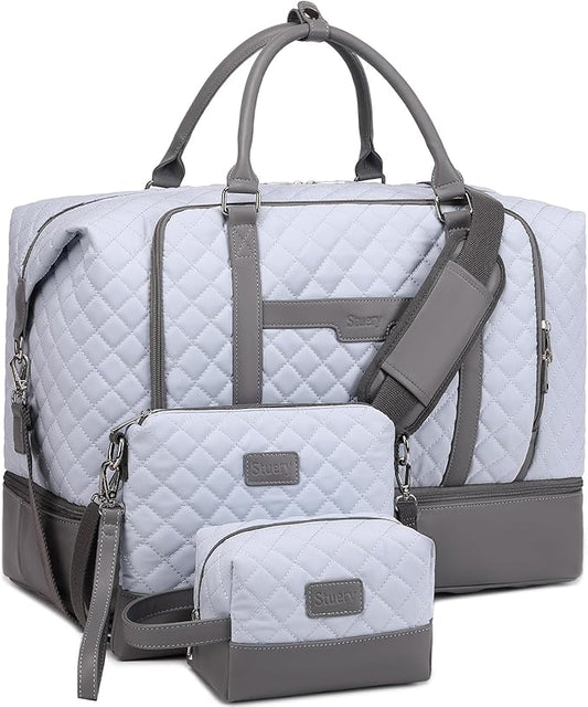 Weekender Bag, Large Travel Duffel Bag for Women, Carry on Overnight Bag with Shoe Compartment and Toiletry Bags