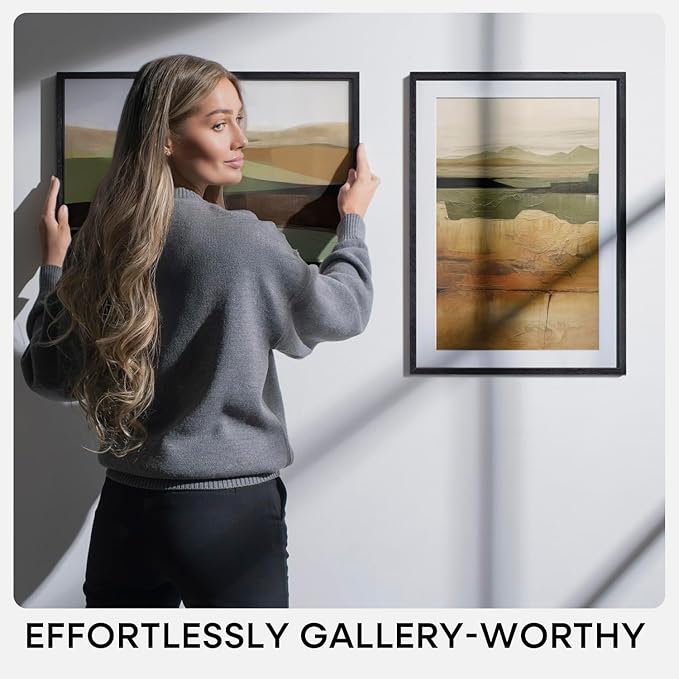 Homeforia 20x30 Black Wood Frame, High End Oak 20x30 Wooden Picture Frames with Mat 16x24 Photo, 20 x 30 Poster Frame Matted to 16 by 24 Print, 30x20 Hanging Frames, Tempered Glass, Wall Kit, Set of 3