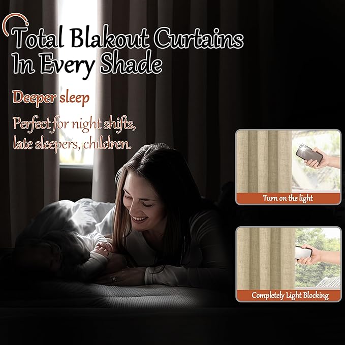 Lajode Linen Blackout Curtains for Living Room Narrow Window, Thermal Insulated Complete Light Blocking Soundproof Small Curtains for Bedroom, Each 38 Inch Wide 80 Inch Length 2 Panels, Burlap