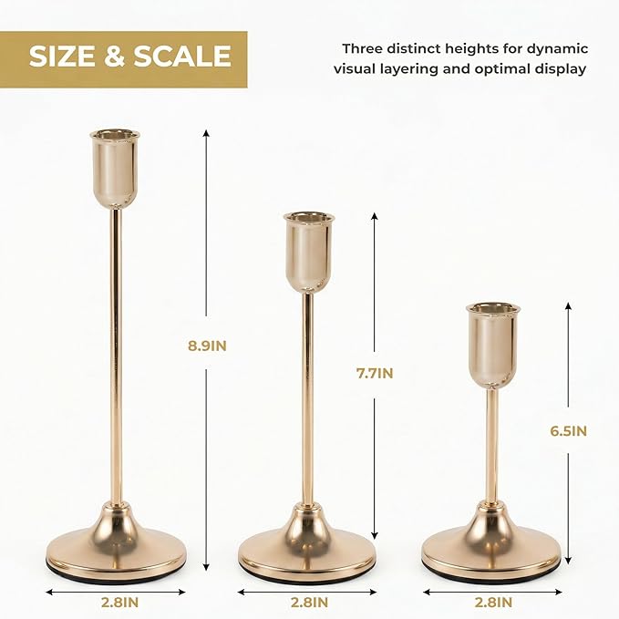 54 Pcs Gold Candlestick Holders Set - Vintage Brass Taper Candle Holder for Pillar Candles - Modern Decorative Centerpiece for Wedding Fireplace Mantel Decor - Cozy Atmosphere Housewarming Gift