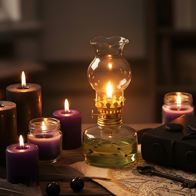 Yexiya Vintage Glass Kerosene Lamp Rustic Oil Lamp Lantern Chamber Oil Clear Kerosene Hurricane with 6.6 ft Extra Wick for Indoor Use Lighting Decor Emergency (6 Set,Modern Style)
