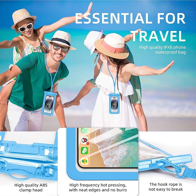 [Up to 6.9" 2 Pack Waterproof Phone Pouch Case,Waterproof Phone Bag for iPhone 17 16 15 14 13 Pro Max Plus Galaxy S25 S24 Ultar Plus+,IPX8 Cellphone Dry Bag Beach Travel Essentials-Blue