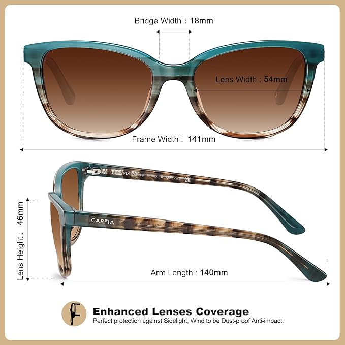 CARFIA Designer Acetate Womens Polarized Sunglasses Fit Most Face Shapes Trendy Shades UV Protection Hypoallergenic Handmade
