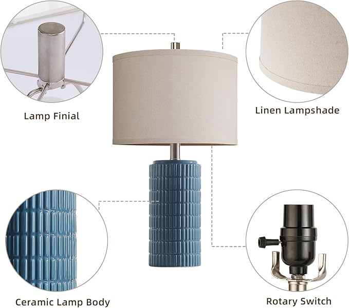 23'' Set of 2 Farmhouse Ceramic Table Lamps for Living Room, Rustic Nightstand Lamp for Bedroom, Office, Dorm, Hallway, 2 LED Bulbs Included