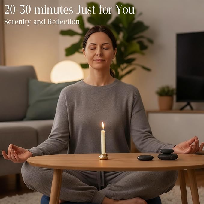 12 PCS Mini Beeswax Taper Candles, 30 Minute White Meditation Candles with Brass Candle Holders, Dripless Mini Beeswax Prayer Candles Gift for Yoga Relaxation (12, White)