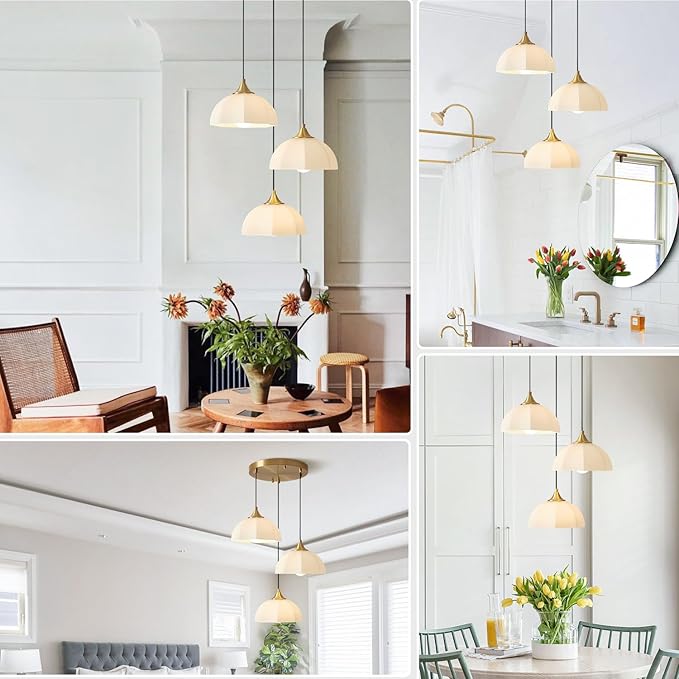 3 Light Cluster Pendant Lighting Gold Milk Glass Chandelier Brushed Brass Pendant Lights Kitchen Island Adjustable Hanging Dining Room Lighting Stairwell Brass Cluster Chandelier MPL17-3R GDN