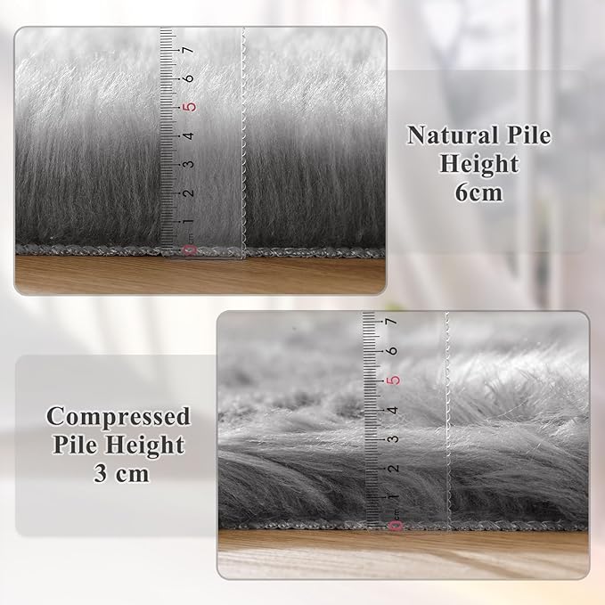 Silver Grey Faux Sheepskin Washable Shaggy Fur Area Rugs for Living Room Bedroom 2x6 Fluffy Nursery Rug Runner Teen Room Décor