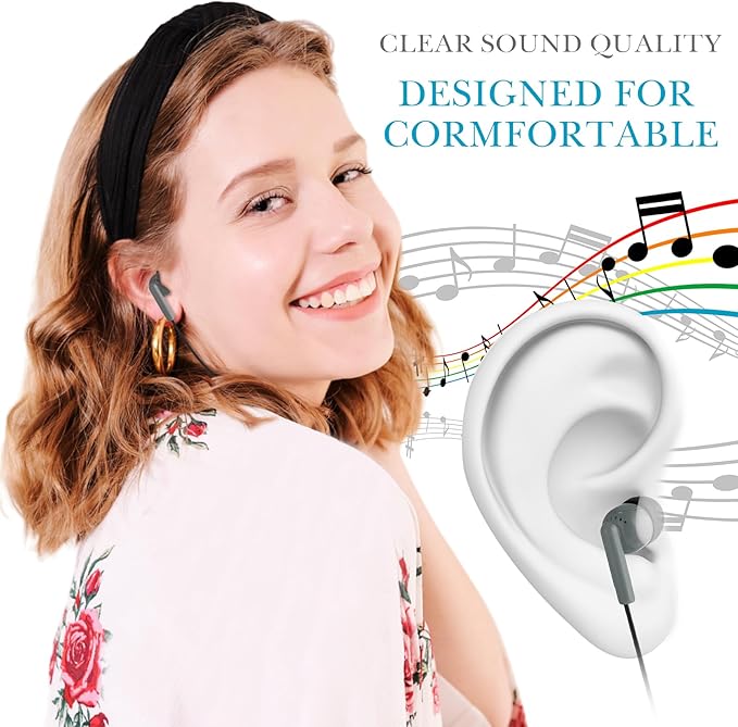 Kanayu 50 Pack Wired Earbuds Bulk for Classroom Ear Headphones Wired Basic Student Earbuds No Microphone with 3.5MM Jack for Class Laptop School Library, Individually Bagged (Gray)