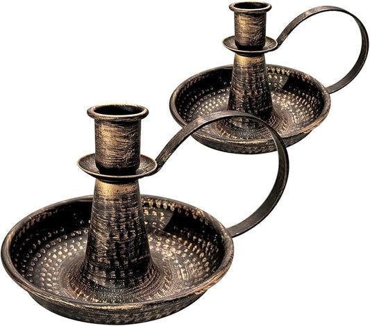 Gold Brass Vintage Candlestick Holders, with Handle, Taper Candle Holder for Candlesticks, for Fireplace Party, Dining, Home, Wedding Decor,Fits 3/4 inch Thick Candle&Led Candles（Set of 2pcs）