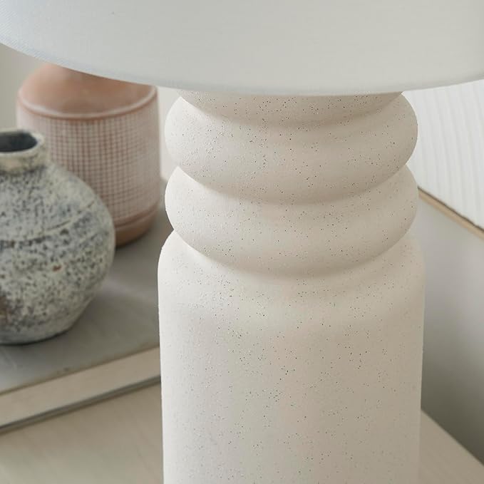 Nourison 28" White Textured Ceramic Ripple Table Lamp for Modern Living Room, Dining Room, Bedroom, Bedside, Reading